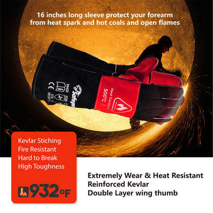 SAFEYEAR 932°F/500°C, Leather Forge Welding Gloves, Extrme Heat &Fire Resistant Work Gloves