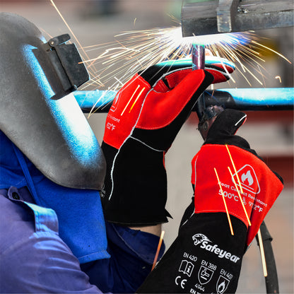 SAFEYEAR 932°F/500°C, Leather Forge Welding Gloves, Extrme Heat &Fire Resistant Work Gloves