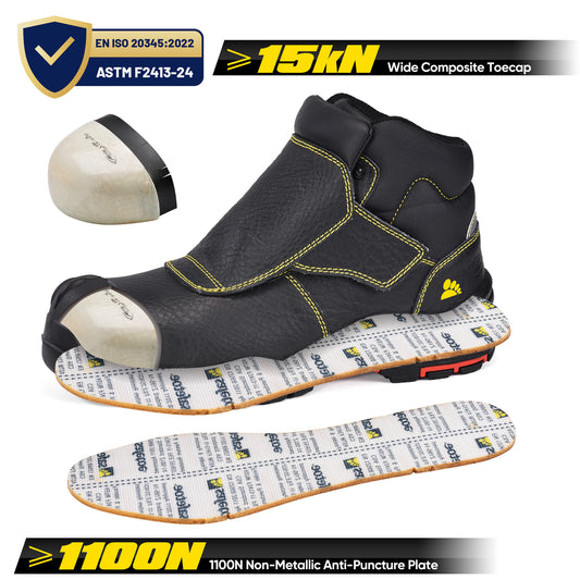 Safetoe Welding Work Boots – Spark-Resistant Leather Cover, Composite Toe & Kevlar, 300°C Heat-Resistant