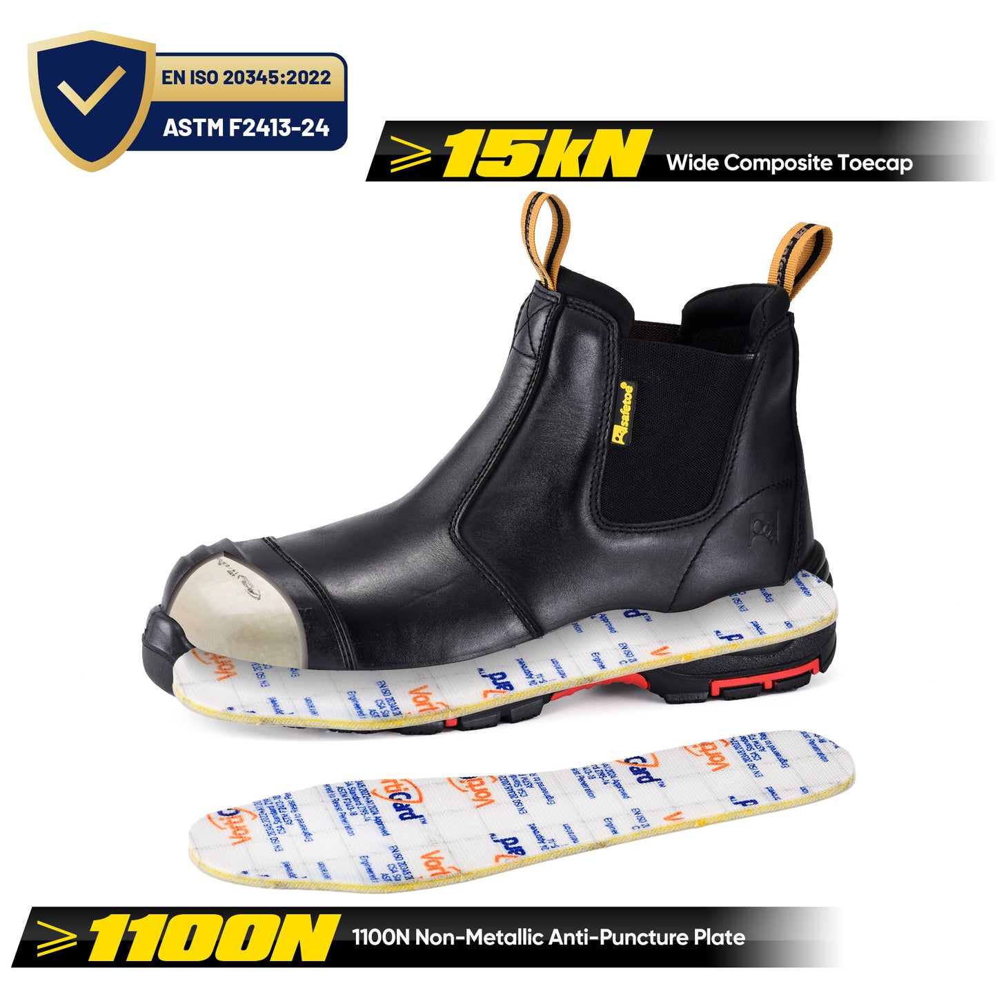 Safetoe Black Leather Composite Toe Work Boots – Slip-Resistant, 18kV EH Rated, Anti-Puncture