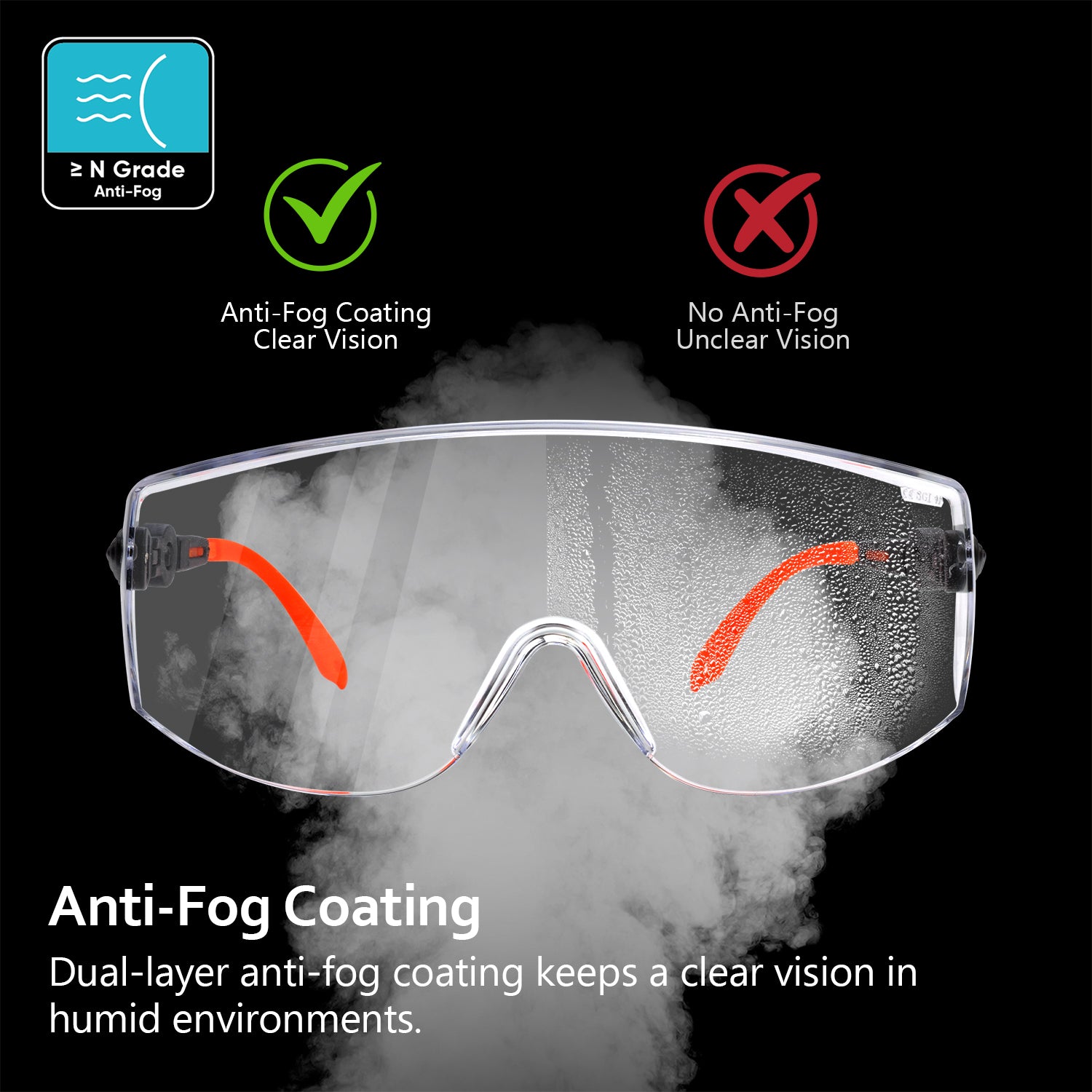 SAFEYEAR Oversized OTG Safety Goggles – Fits Over Prescription Glasses (ANSI Z87.1 / EN166)- SG009