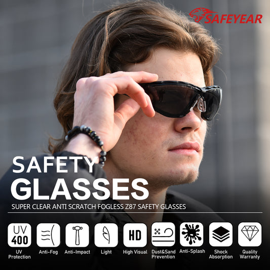 ANSI & EN166 Safety Sunglasses - UV400 Tinted Lens, Free Head Strap Included