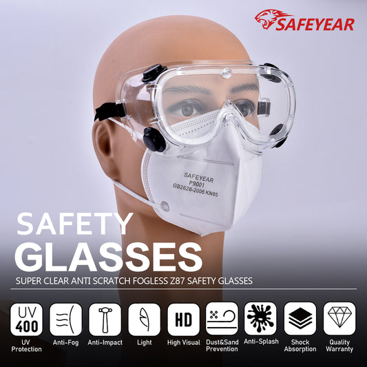 SAFEYEAR Goggles Anti Fog Safety Work Glasses【ANSI Z87.1】Anti Scratch HD Lens UV400 Protection