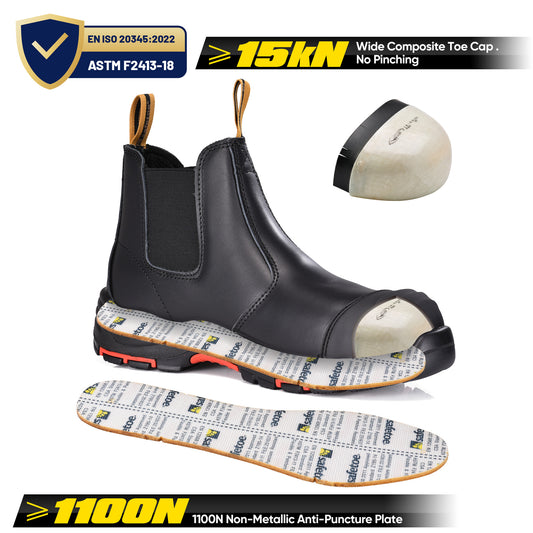 Safetoe Cow Leather Waterproof Men's Work Boots 18KV Electric Hazard（M-8025NBK）