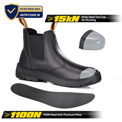 Safetoe Water Resistant Leather Steel Toe Safety Work Boots(M-8025)