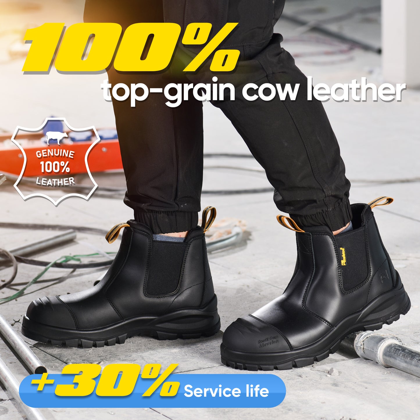 Safetoe Steel Toe Chelsea Work Boots – S3 Safety, Ladder Grip & Slip-Resistant Outsole, ASTM Certified (Black)