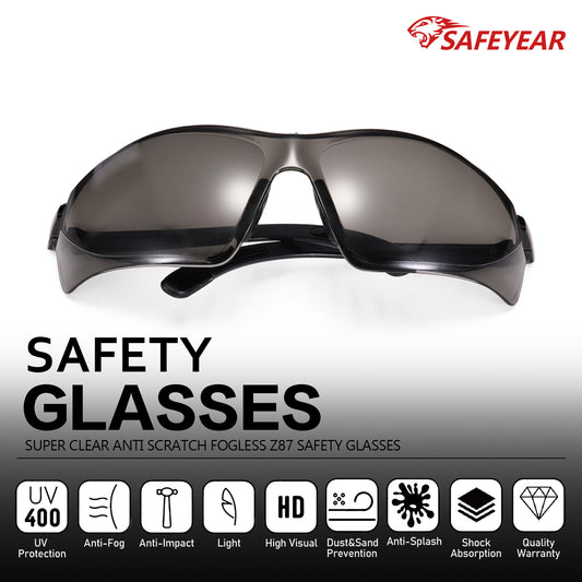 SAFEYEAR Safety Glasses – Clear Lens, UV Protection, Scratch Resistant, ANSI Z87+ (SG003BK)