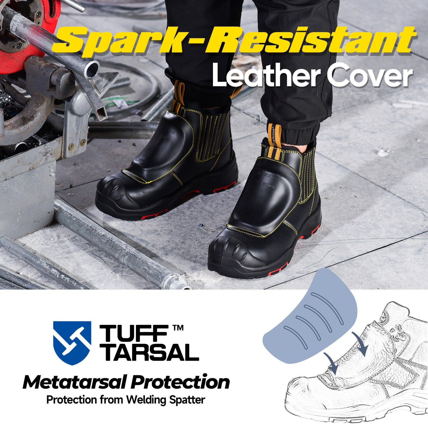 Safetoe Welding Metatarsal Chelsea Work Boots – Spark-Resistant Leather, Composite Toe, 300°C Heat-Resistant