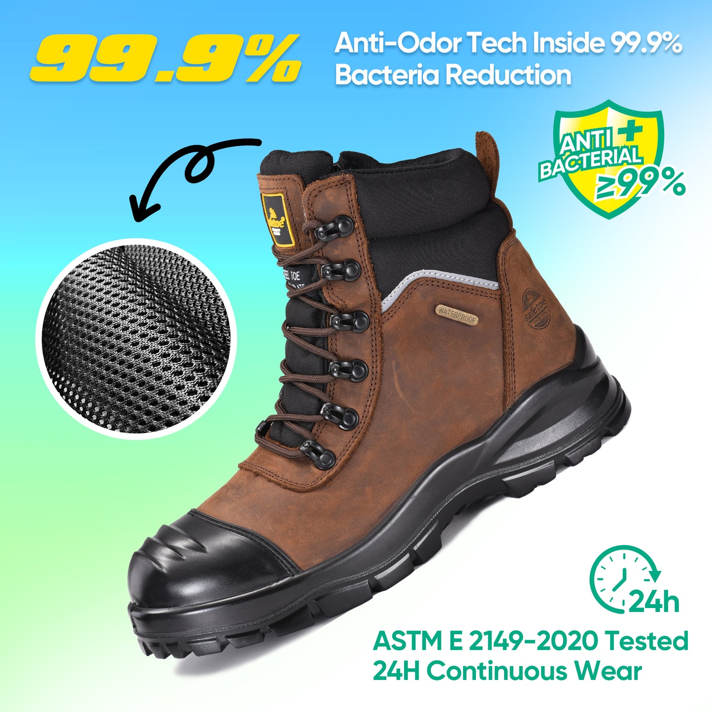 Composite Toe SafetyWork Boots Waterpro of Membrane M-8577 SD Brown