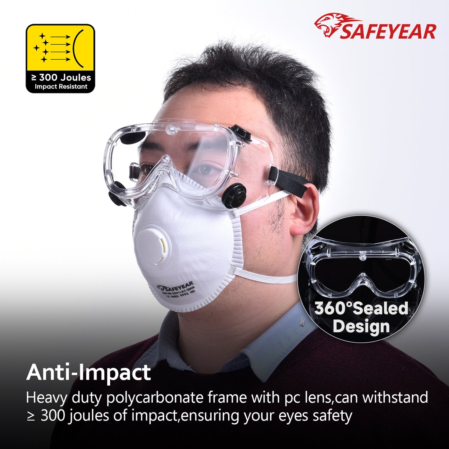 SAFEYEAR Goggles Anti Fog Safety Work Glasses【ANSI Z87.1】Anti Scratch HD Lens UV400 Protection