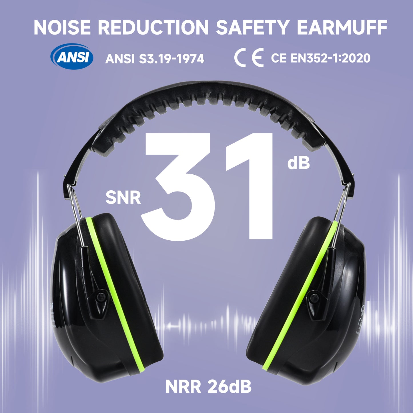 Safeyear QuiteEnjoy 31dB SNR Ear Muffs, Adjustable Noise Cancelling Ear Defenders for Construction Airport Factory, ANSI/CE Certified Hearing Protection
