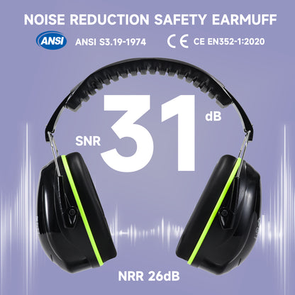 Safeyear QuiteEnjoy 31dB SNR Ear Muffs, Adjustable Noise Cancelling Ear Defenders for Construction Airport Factory, ANSI/CE Certified Hearing Protection