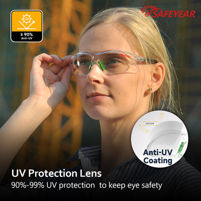 SAFEYEAR Safety Glasses – Clear Lens, UV Protection, Scratch Resistant, Z87+ Certified (SG003GN)