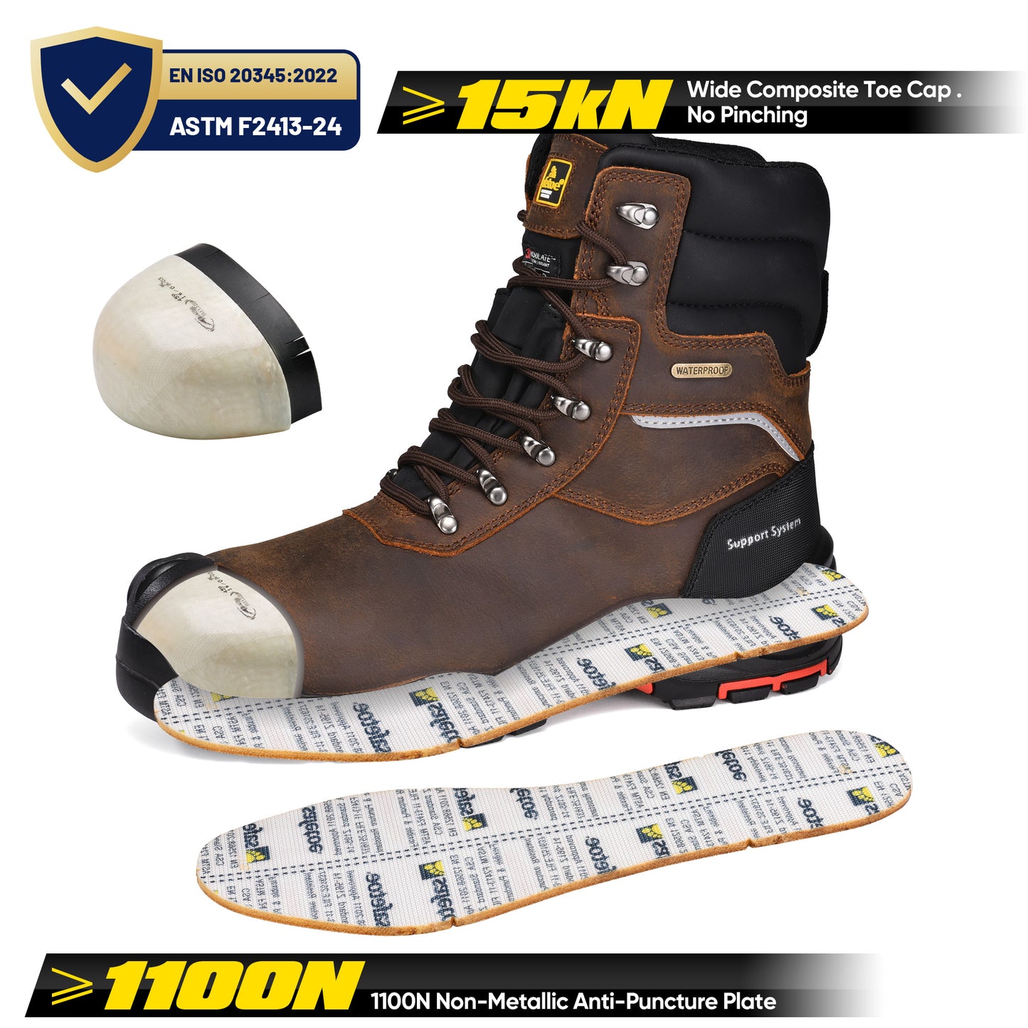 Safetoe Waterproof Winter Work Boots – Water Resistant Lining, Warm 3M Thinsulate, Composite Toe & Kevlar, Slip & Oil Resistant(H-9552)