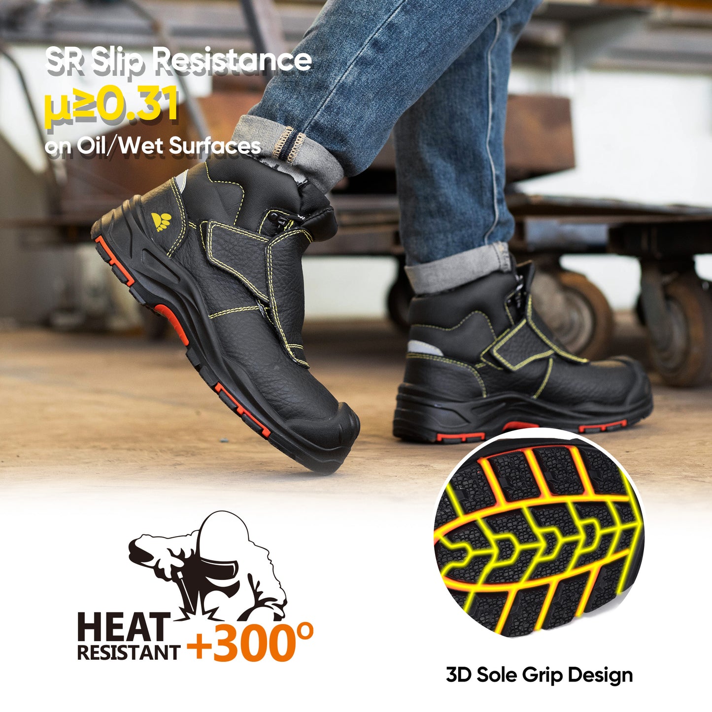 Safetoe Welding Work Boots – Spark-Resistant Leather Cover, Composite Toe & Kevlar, 300°C Heat-Resistant