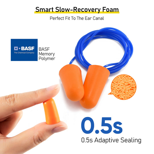 Safeyear QuitePiece PU Foam Earplugs 38dB Noise Reduction - Slow Recovery Sleep Earplugs for Working, Concerts, Travel & Snoring Relief