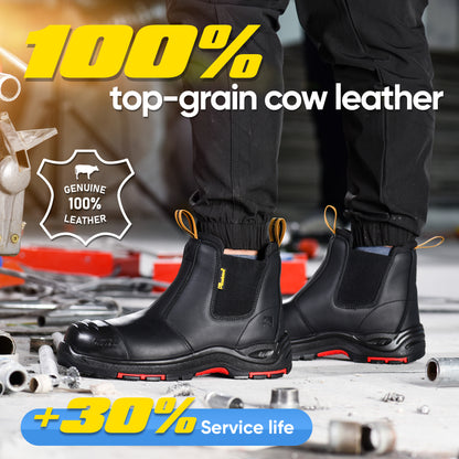 Safetoe Black Leather Composite Toe Work Boots – Slip-Resistant, 18kV EH Rated, Anti-Puncture