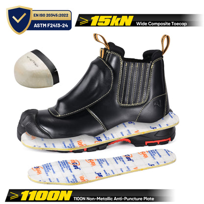 Safetoe Welding Metatarsal Chelsea Work Boots – Spark-Resistant Leather, Composite Toe, 300°C Heat-Resistant