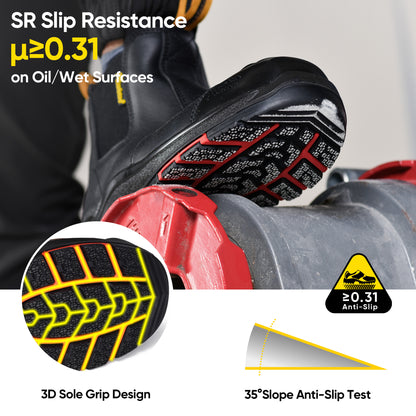 Safetoe Black Leather Composite Toe Work Boots – Slip-Resistant, 18kV EH Rated, Anti-Puncture