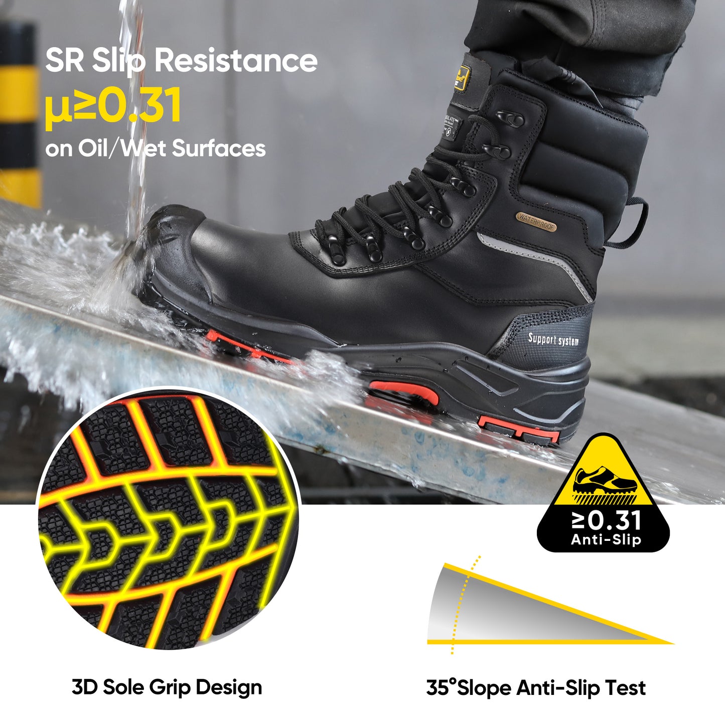 Safetoe Black Waterproof Winter Safety Boots – Insulated 3M Thinsulate,Composite Toe,Slip & Oil Resistant