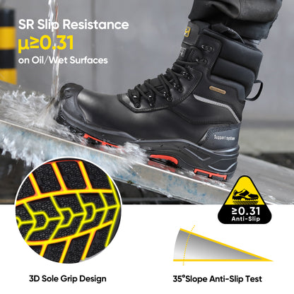 Safetoe Black Waterproof Winter Safety Boots – Insulated 3M Thinsulate,Composite Toe,Slip & Oil Resistant