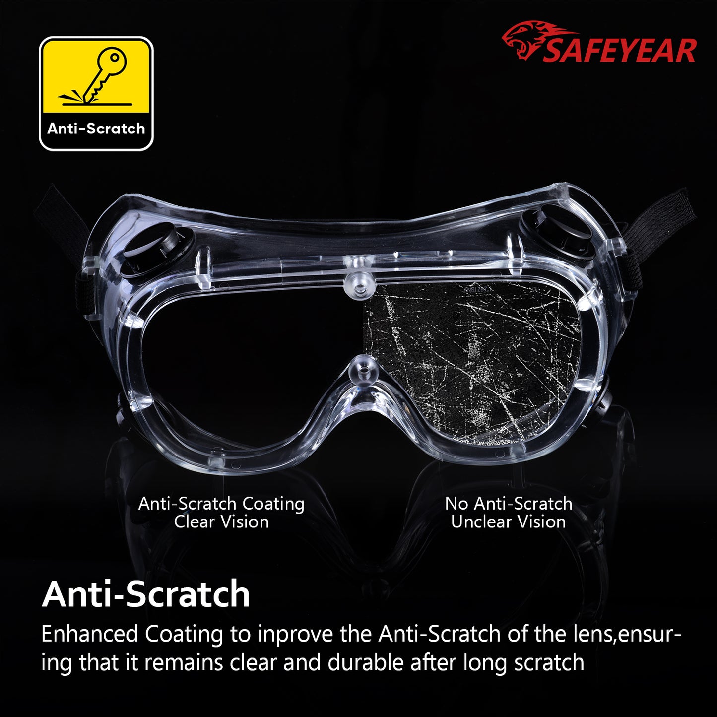 SAFEYEAR Goggles Anti Fog Safety Work Glasses【ANSI Z87.1】Anti Scratch HD Lens UV400 Protection