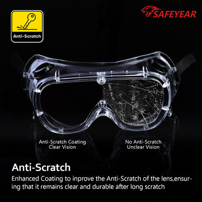 SAFEYEAR Goggles Anti Fog Safety Work Glasses【ANSI Z87.1】Anti Scratch HD Lens UV400 Protection