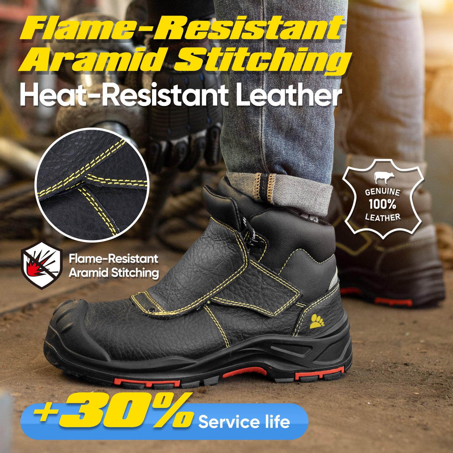 Safetoe Welding Work Boots – Spark-Resistant Leather Cover, Composite Toe & Kevlar, 300°C Heat-Resistant