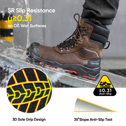 Safetoe Waterproof Winter Work Boots – Water Resistant Lining, Warm 3M Thinsulate, Composite Toe & Kevlar, Slip & Oil Resistant(H-9552)
