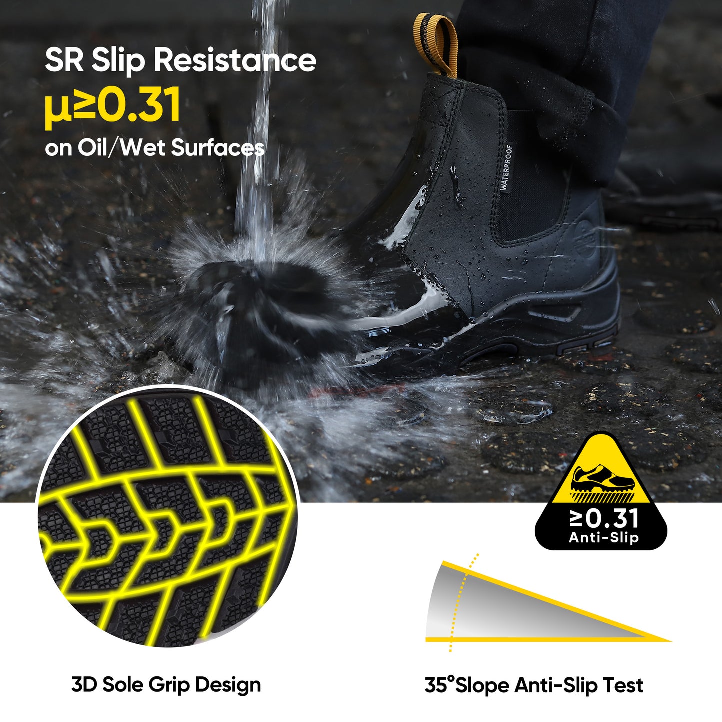 Safetoe Water Resistant Leather Black Work Boots（M-8025NBO）
