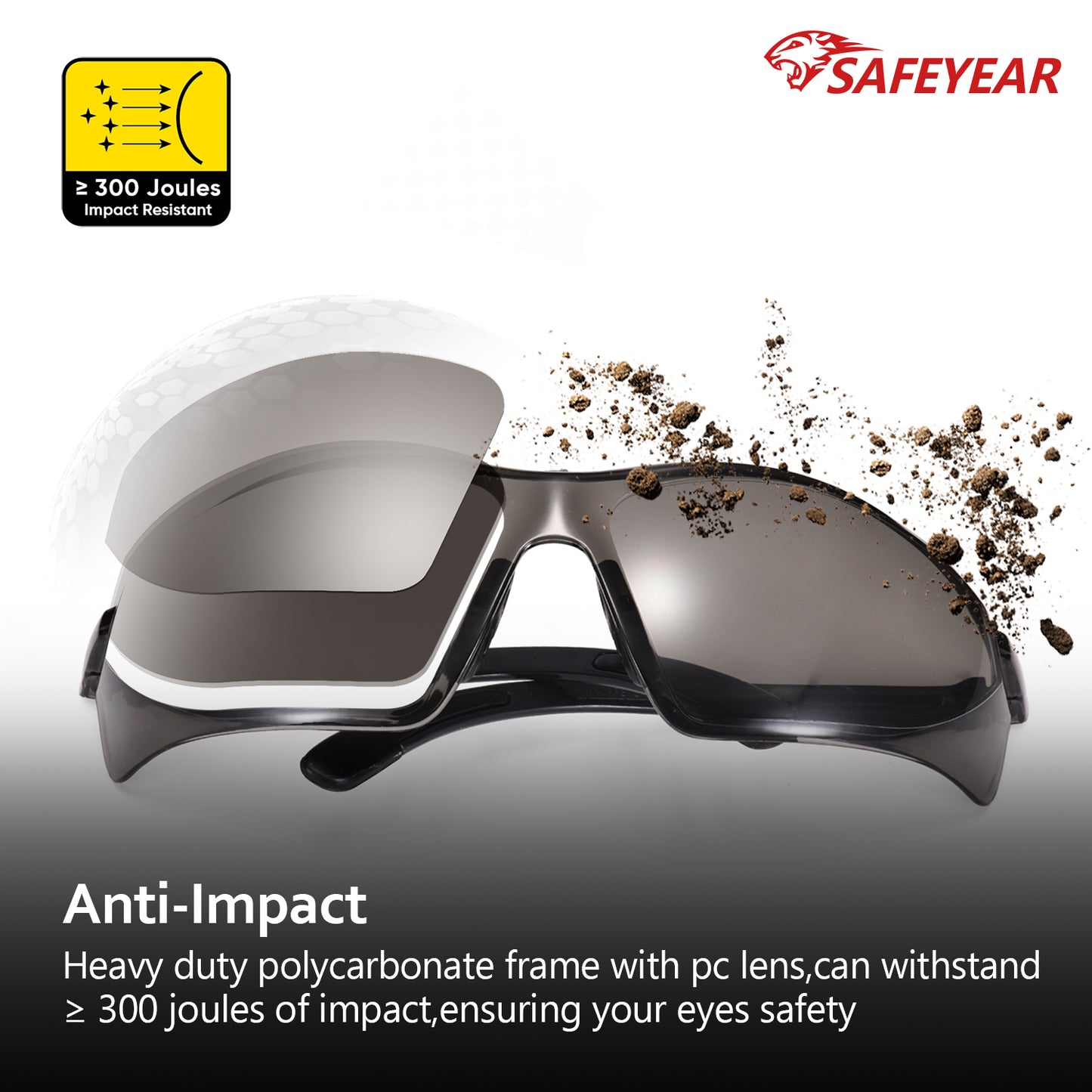 SAFEYEAR Safety Glasses – Clear Lens, UV Protection, Scratch Resistant, ANSI Z87+ (SG003BK)
