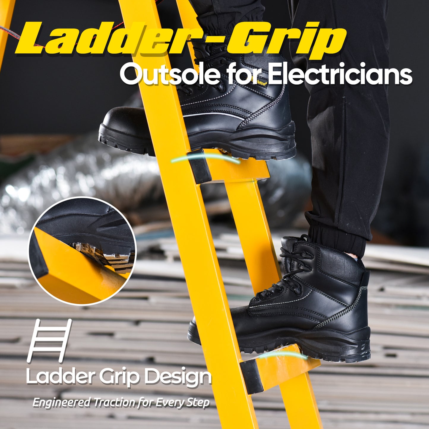 Safetoe Electrician Work Boots with Ladder Grip – 18kV EH Rated for Electrician, Composite Toe & Kevlar