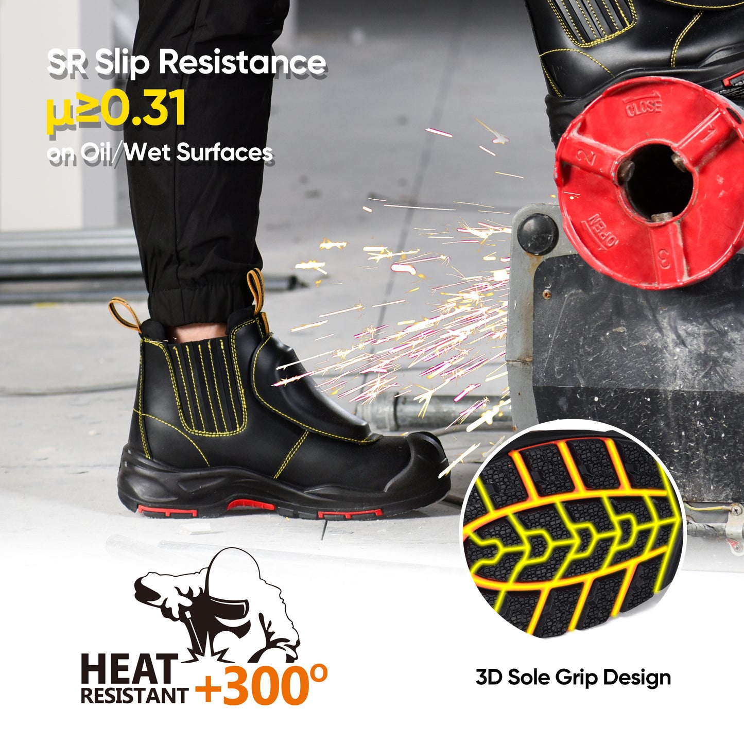 Safetoe Welding Metatarsal Chelsea Work Boots – Spark-Resistant Leather, Composite Toe, 300°C Heat-Resistant