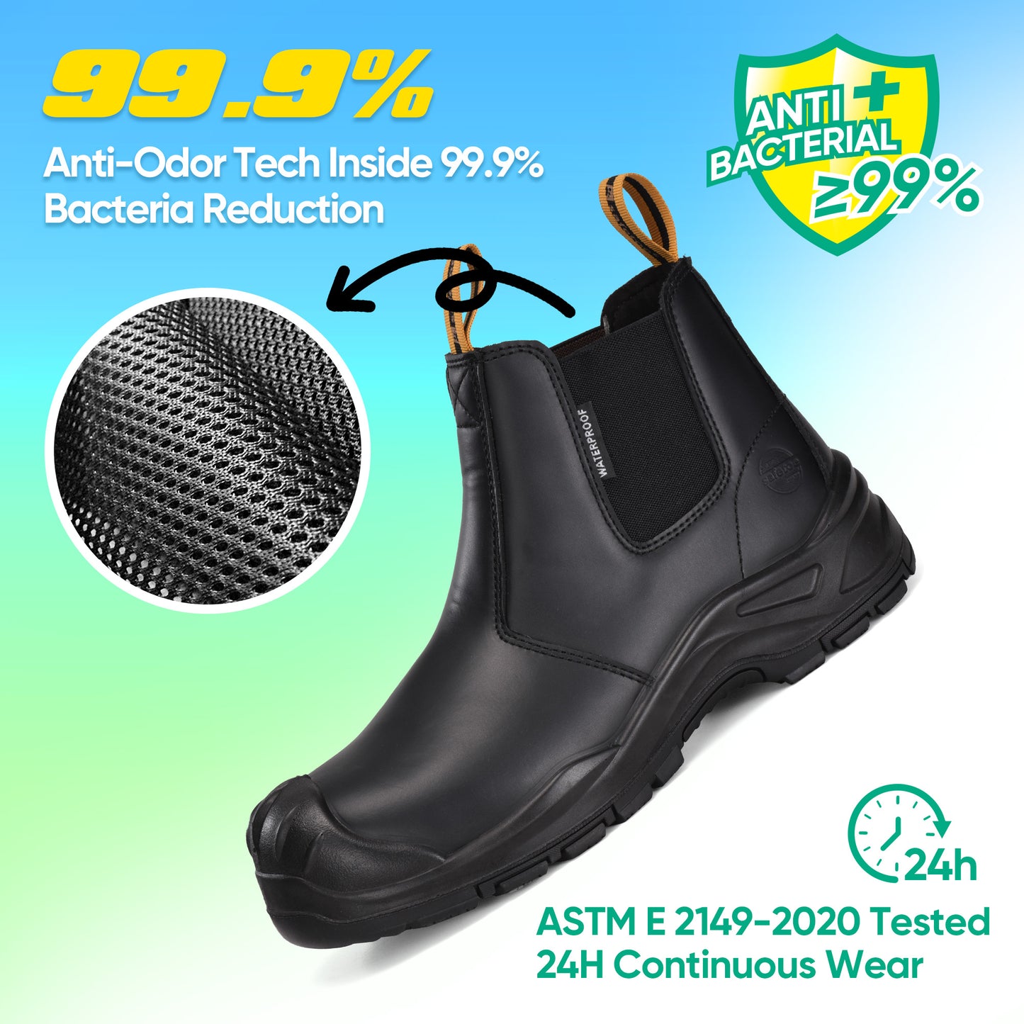 Safetoe Water Resistant Leather Black Work Boots（M-8025NBO）