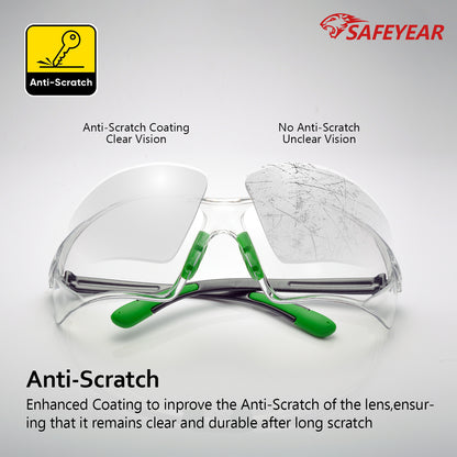 SAFEYEAR Safety Glasses – Clear Lens, UV Protection, Scratch Resistant, Z87+ Certified (SG003GN)