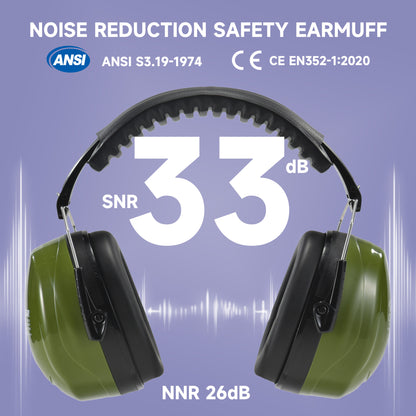 Safeyear 33dB Ear Muffs - ANSI/CE Approved Noise Cancelling Headphones, Adjustable for Hard Hats, Industrial Hearing Protection (Factory/Warehouse/Aviation)