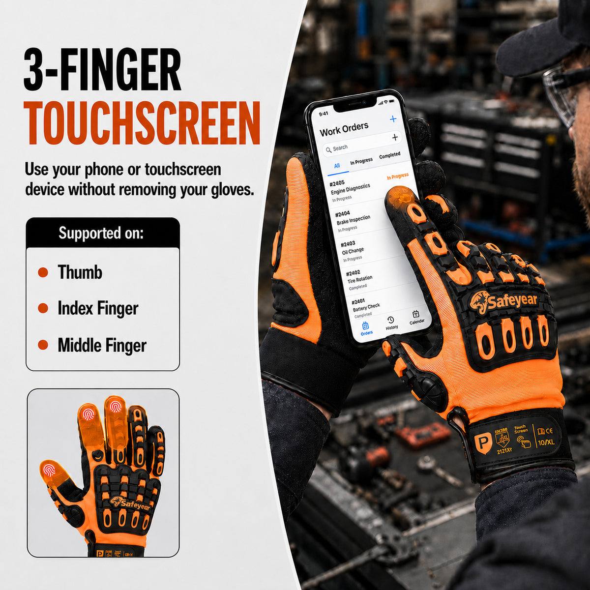 SAFEYEAR Heavy Duty Impact Work Gloves, Touchscreen Mechanics Gloves（Year）
