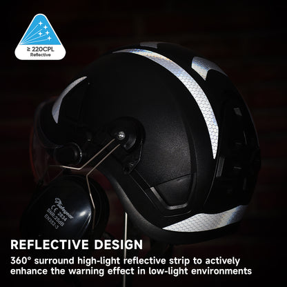 SAFEYEAR Triple Shield Safety System: ANSI/CE Hard Hat With Eyes Shield + Earmuffs for Industrial & Outdoor Work