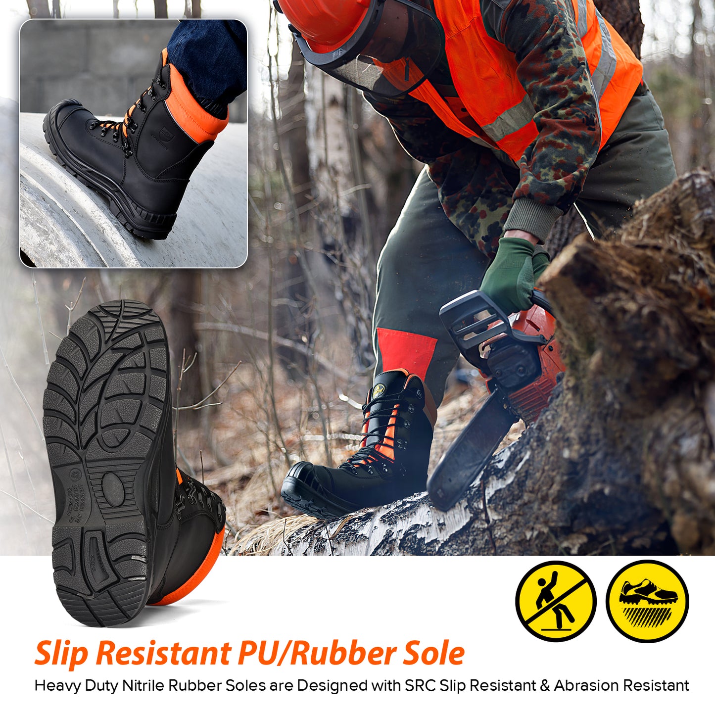 Safetoe Safety Chainsaw Boots Anti-Abraision Leather Logger Boots（LMZ9051088）（Toe）