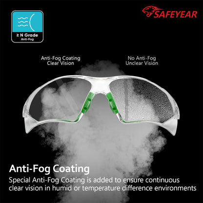 SAFEYEAR Safety Glasses – Clear Lens, UV Protection, Scratch Resistant, Z87+ Certified (SG003GN)