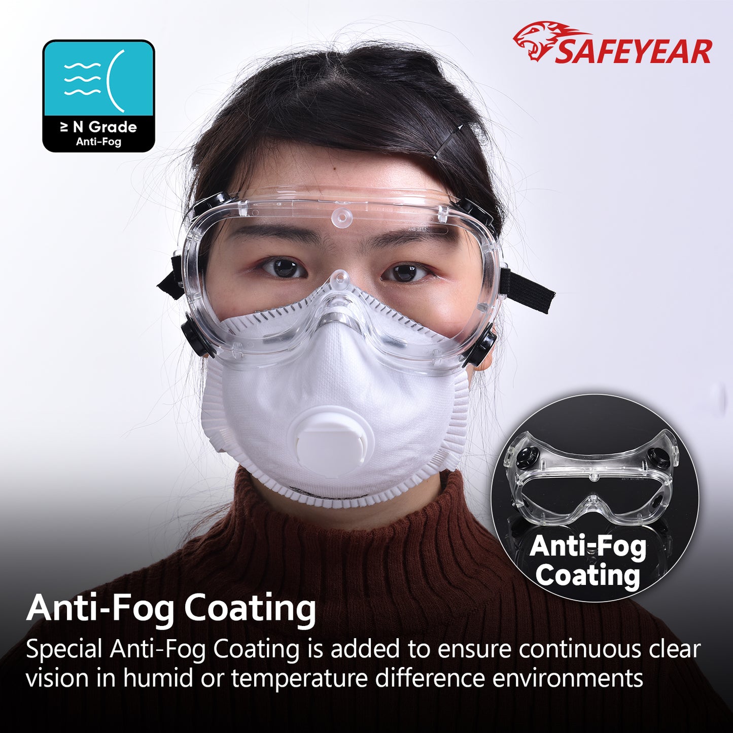 SAFEYEAR Goggles Anti Fog Safety Work Glasses【ANSI Z87.1】Anti Scratch HD Lens UV400 Protection
