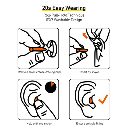 Safeyear QuitePiece PU Foam Earplugs 38dB Noise Reduction - Slow Recovery Sleep Earplugs for Working, Concerts, Travel & Snoring Relief