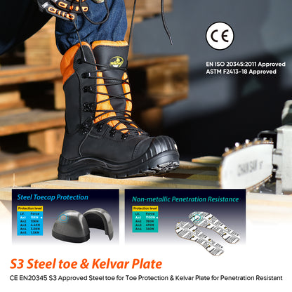 Safetoe Safety Chainsaw Boots Anti-Abraision Leather Logger Boots（LMZ9051088）（Toe）