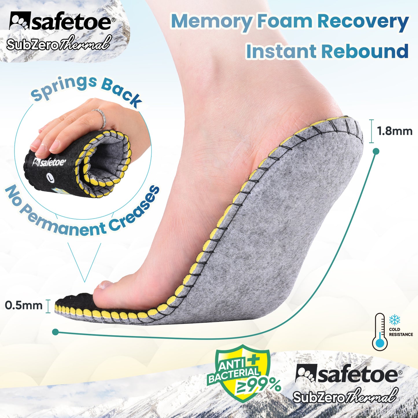 SAFETOE J-017 Thermal Insoles–Winter Warm Insoles with Memory Foam & 3M Thinsulate