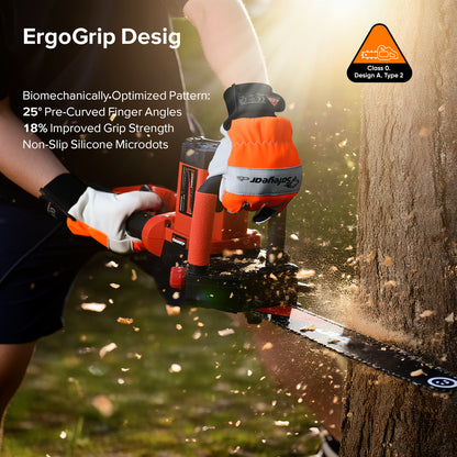 SAFEYEAR Chainsaw Gloves, Chainsaw Protection on Hand,White Cowhide Leather Palm & Back, PVC Reinforced Fingers & Palm, EVA Padding for Shock Absorption (Year)