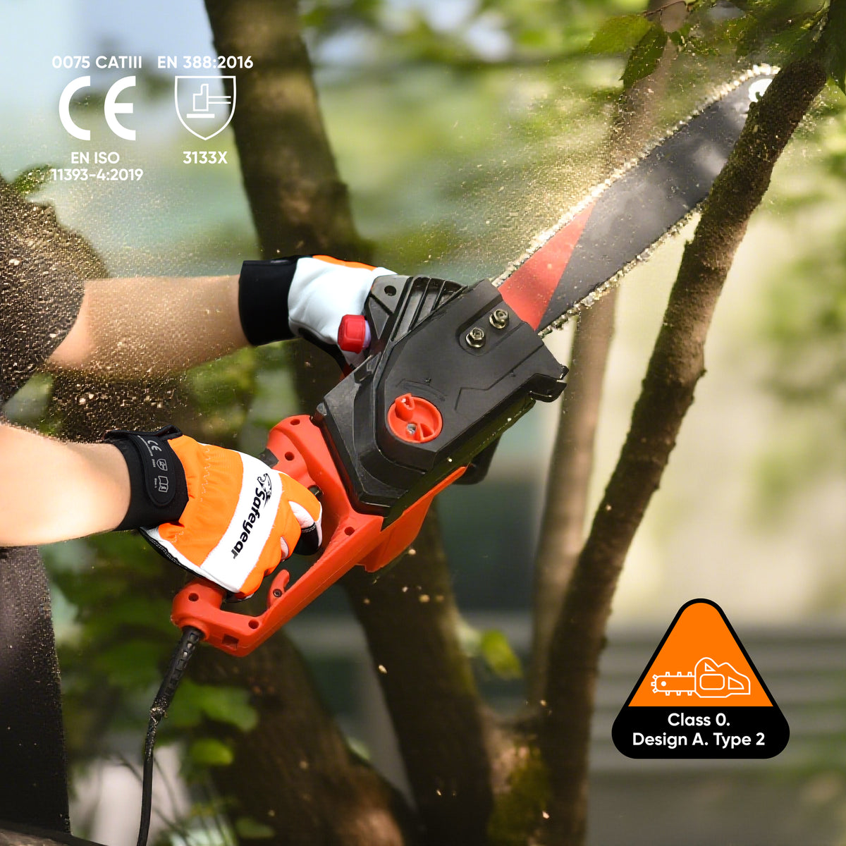 SAFEYEAR Chainsaw Gloves, Chainsaw Protection on Hand,White Cowhide Leather Palm & Back, PVC Reinforced Fingers & Palm, EVA Padding for Shock Absorption (Year)