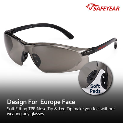 SAFEYEAR Safety Glasses – Clear Lens, UV Protection, Scratch Resistant, ANSI Z87+ (SG003BK)