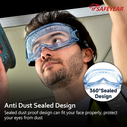 SAFEYEAR Anti Fog Safety Goggles Blue【ANSI Z87 Approved】 HD Scratch Resistant Safety Glasses for Men and Women, VU Protection Over Glasses Work Goggles