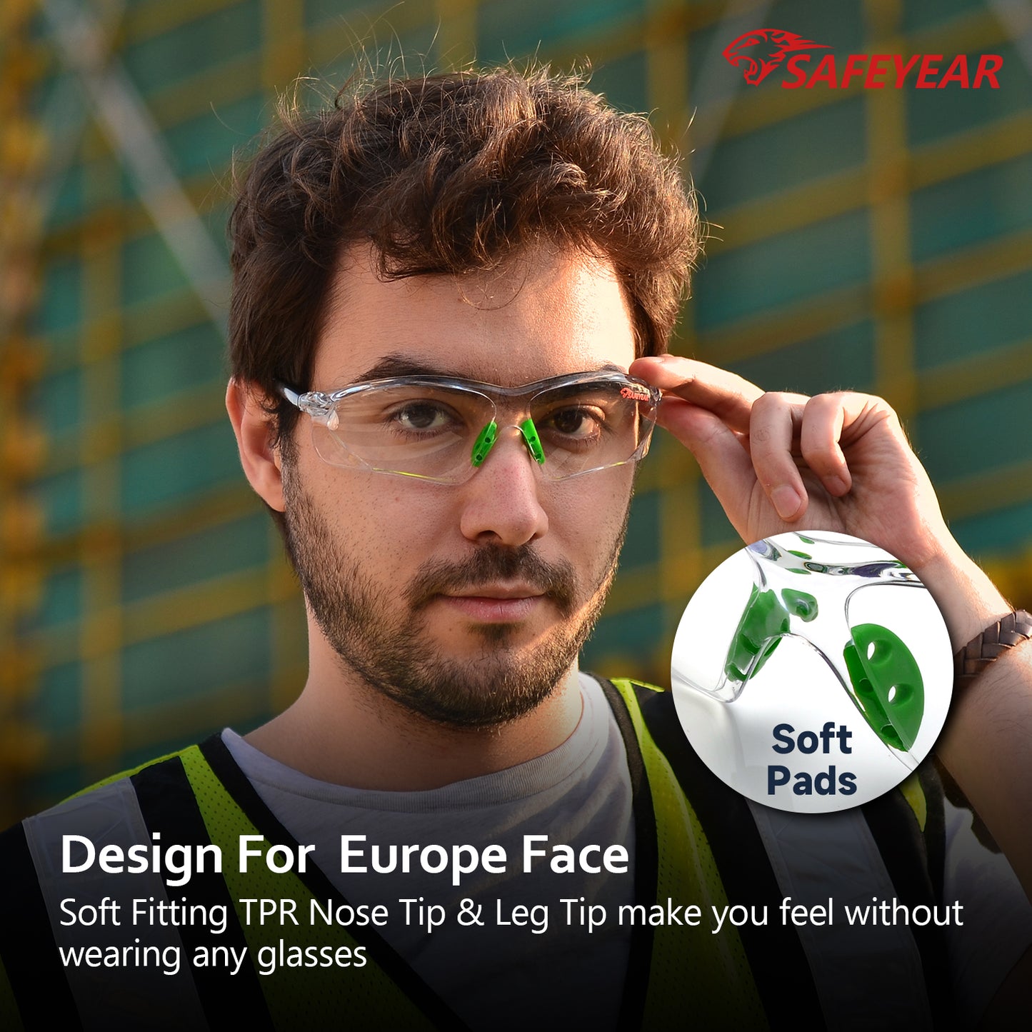 SAFEYEAR Safety Glasses – Clear Lens, UV Protection, Scratch Resistant, Z87+ Certified (SG003GN)