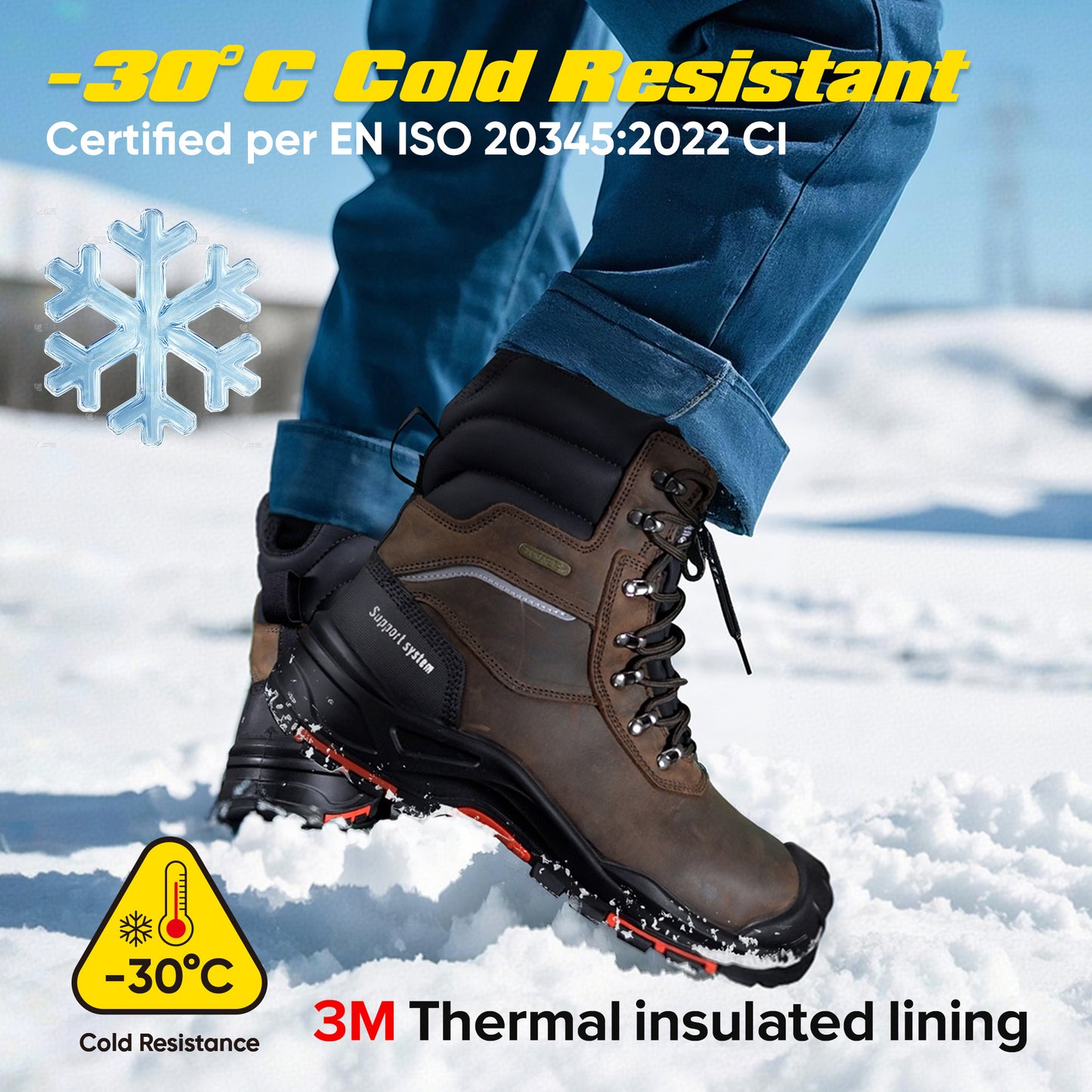 Safetoe Men's Insulated Waterproof Work Boots Composite Toe Industrial safety（H-9552）